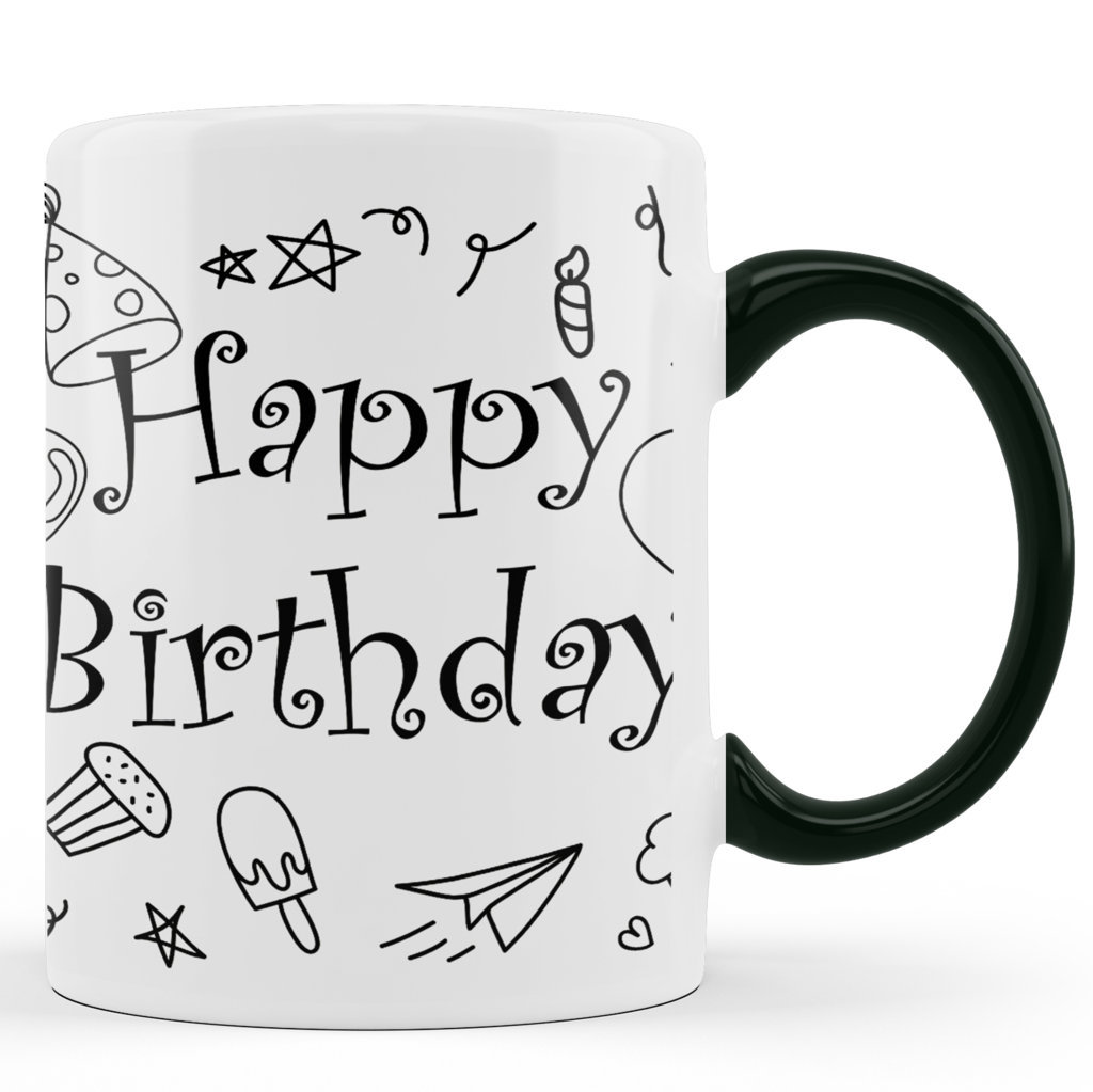 Printed Ceramic Coffee Mug | Happy Birthday Doddles | 325 Ml 